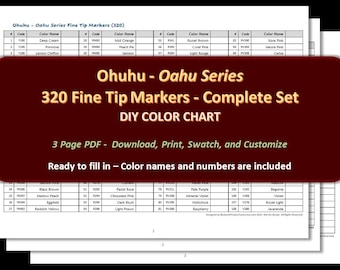 Ohuhu Oahu Series fine Tip 320 Marker Set DIY Color Chart / Swatch Sheet  Digital Download 