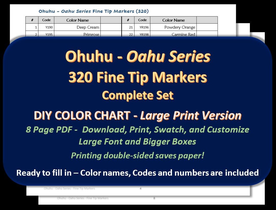 Ohuhu Honolulu 96 Colors Pastel Markers Swatch Template DIY Single Page  Color Swatch Printable Digital PDF Template Instant Download 