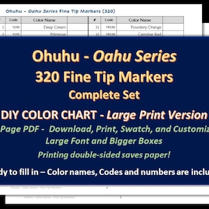 Ohuhu - Oahu-serie (grote punt) (grote punt) 320 markeringenset - GROTE PRINT - DIY-kleurenkaart / staalblad - digitale download