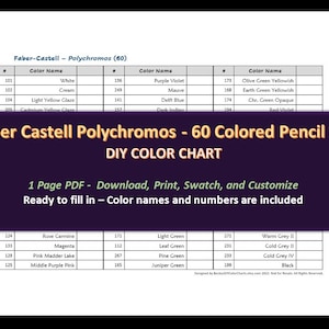 Faber Castell Polychromos - 60 Colored Pencil Set - DIY Color Chart / Swatch Sheet - Digital Download