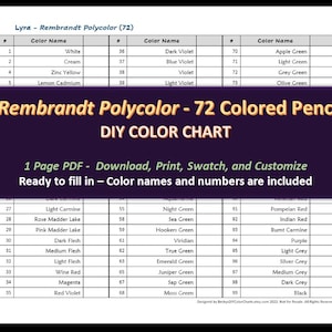 Lyra Rembrandt Polycolor - Juego de 72 lápices de colores - Carta de colores DIY / Hoja de muestras - Descarga digital