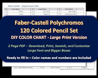 Faber Castell Polychromos - LARGE PRINT 120 Colored Pencil Set - DIY Color Chart / Swatch Sheet - Digital Download