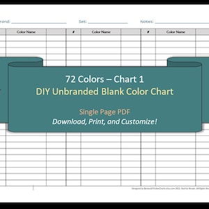 72 Colors - Chart 1 - 1 Page - DIY Blank Color Chart /Swatch Sheet - Digital Download