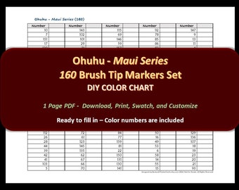 Ohuhu - Maui Series 160 Marker Set - DIY Color Chart / Swatch Sheet - Digital Download