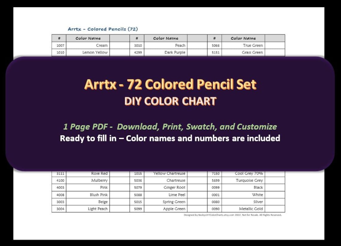Arrtx - 72 Colored Pencil Set - DIY Color Chart / Swatch Sheet ...