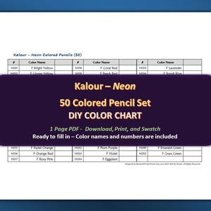 Kalour Neon - 50色鉛筆セット - PDF DIY カラーチャート / スウォッチシート