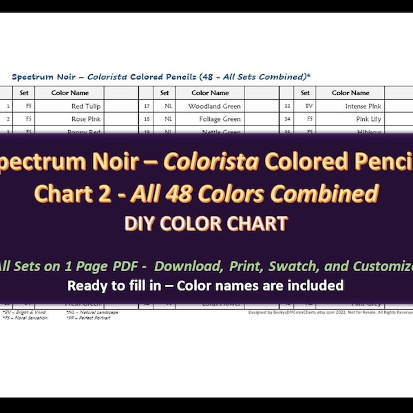 Spectrum Noir Colorista - Chart 2 - ALL 48 Colors Combined - DIY Color Chart / Swatch Sheet - Digital Download