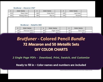 Brutfuner - Pencil Bundle - 72 Macaron and 50 Metallic - 1 Page each - DIY Color Chart / Swatch Sheet - Digital Download