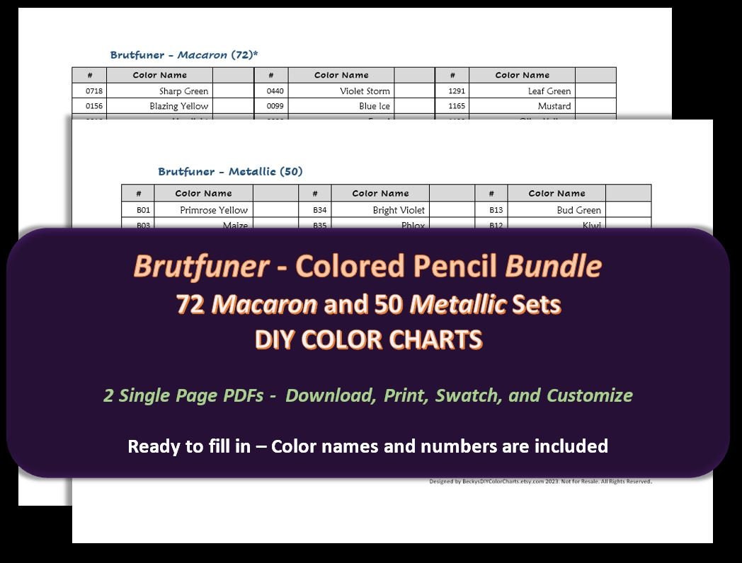 Brutfuner Colored Pencils 72 Color Chart