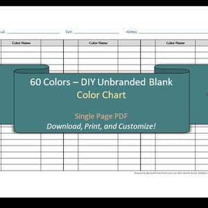 60 Farben – 1 Seite – DIY leere Farbkarte/Musterblatt – digitaler Download