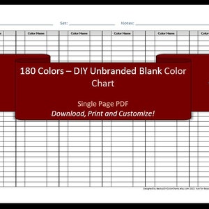 180 kleuren - 1 pagina - DIY blanco kleurenkaart / staalblad - digitale download
