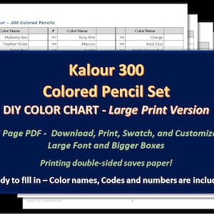 Kalour - GROTE PRINT 300 kleurpotloodset - DIY-kleurenkaart / Swatch Sheet - Digitale download