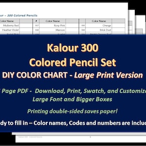 Kalour LARGE PRINT 300 Colored Pencil Set DIY Color Chart / Swatch