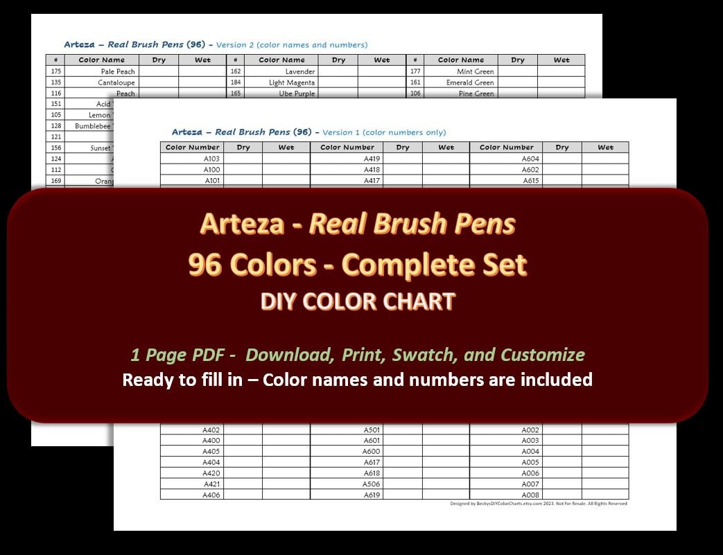 Tanmit Gel Pens 120 Pen Set DIY Color Chart / Swatch Sheet Digital