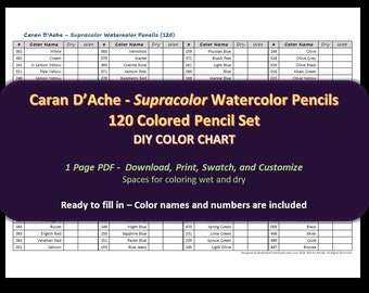 Caran D'ache SUPRACOLOR - 120 Colored Pencil Set - DIY Color Chart / Swatch Sheet - Digital Download