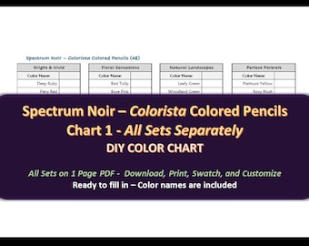 Spectrum Noir Colorista - Tableau 1 - TOUS les ensembles de crayons de couleur séparément - DIY Color Chart / Swatch Sheet - Digital Download