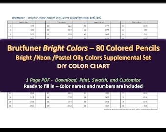 Brutfuner Bright Oily Colors - 80 Colored Pencil Set - DIY Color Chart / Swatch Sheet - Digital Download