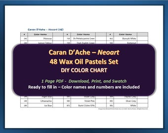 Caran D'Ache Neoart - 48 Wax Oil Pastels Set - DIY Color Chart / Swatch Sheet - Digital Download