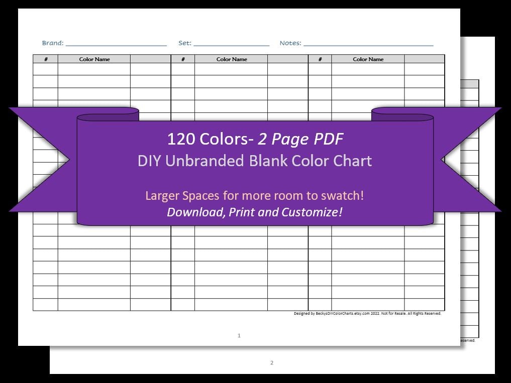 Gel Pens 120 Pen Set Digital Download DIY Color Chart / Swatch Sheet
