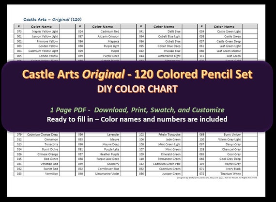 Comparison Chart, CASTLE ARTS vs PRISMACOLOR, Color Match 