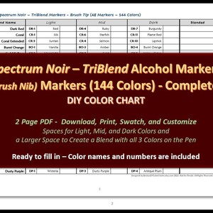 Spectrum Noir - 48 Brush Nib TriBlend Marker Pens - DIY Farbkarte / Musterblatt - Digitaler Download