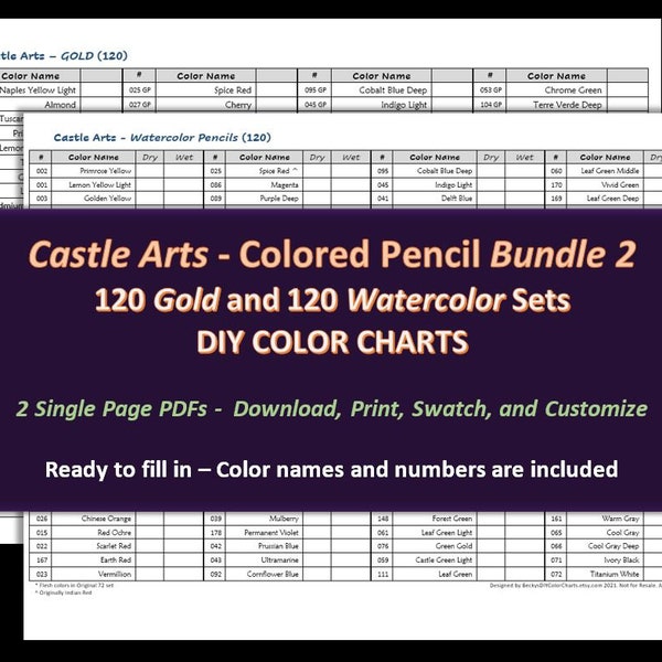 Castle Art Pencil Color Chart Etsy