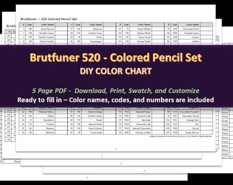 Brutfuner - Original en CAJAS DE FLORES - Juego de 520 lápices de colores - Tabla de colores en blanco para hacer tú mismo/Hoja de muestras - Descarga digital
