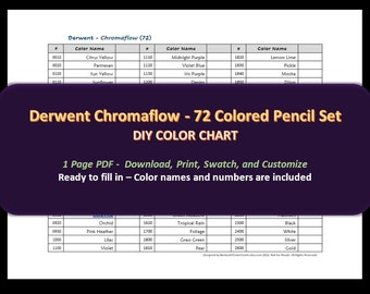 Derwent Chromaflow - Ensemble de 72 crayons de couleur - Nuancier DIY / Swatch Sheet - Téléchargement numérique