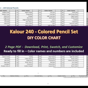 Kalour - LARGE PRINT 520 Colored Pencil Set - DIY Blank Color Chart /Swatch  Sheet - Digital Download