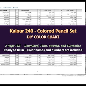 Kalour - Conjunto de lápis de cor 240 - Cartela de cores DIY / Folha de amostras - Download digital