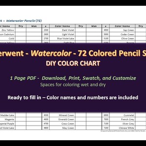 Derwent - 72 Aquarellstifte Set - DIY Farbkarte / Musterblatt - Digital Download
