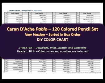 Caran D'ache PABLO - v2 box order - 120 Colored Pencil Set - DIY Color Chart / Swatch Sheet - Digital Download
