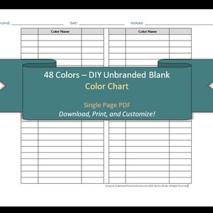 48 Colors - 1 Page - DIY Blank Color Chart /Swatch Sheet - Digital Download