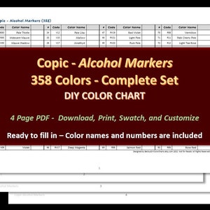 Digital PDF Caliart 121 Colors Artist Alcohol Markers Swatch Template DIY  Single Page Color Swatch Printable Template Instant Download -  Denmark