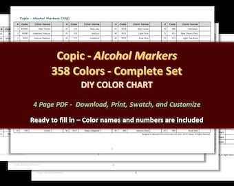Copic - 358 Alcohol Markers - DIY Color Chart / Swatch Sheet - Digital Download