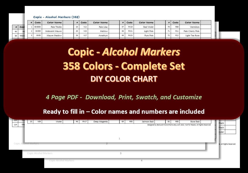 Swatch Form: Touchfive Alcohol Markers 168pc. (Instant Download