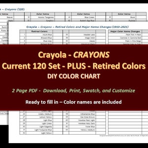 Crayola CRAYONS - 120 Color Set Plus Retired Colors - DIY Color Chart / Swatch Sheet - Digital Download