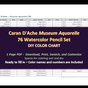 Caran D'Ache Museum Aquarelle - 76 aquarelpotloden Set - DIY kleurenkaart / staalblad - digitale download