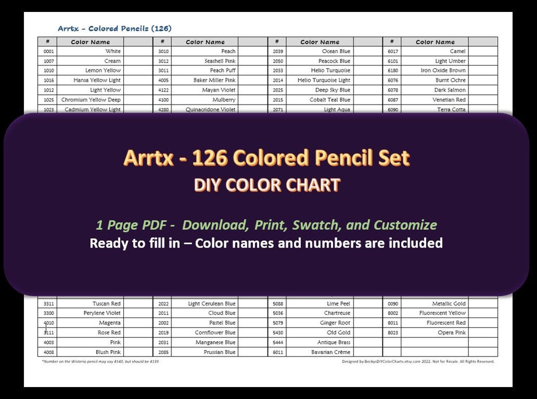 Arrtx 126 Colored Pencil Set DIY Color Chart / Swatch Sheet Digital  Download 