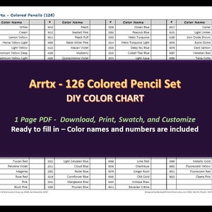 Arrtx - 126 Colored Pencil Set - DIY Color Chart / Swatch Sheet - Digital Download