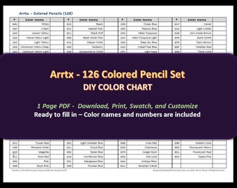 Arrtx - 126 crayons de couleur ensemble - nuancier DIY / feuille d'échantillons - téléchargement numérique