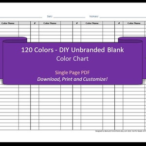 120 Farben - 1 Seite - DIY Blanko Farbkarte / Swatch Sheet - Digitaler Download