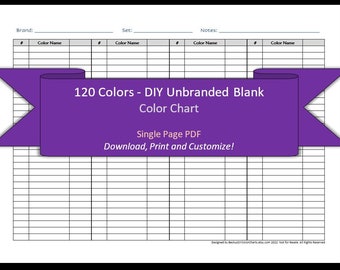 120 Colors - 1 Page - DIY Blank Color Chart /Swatch Sheet - Digital Download