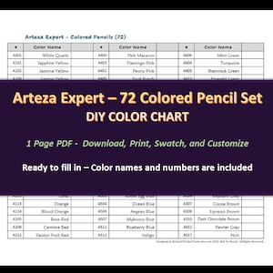 Arteza Expert - Juego de lápices de colores 72 - Carta de colores DIY / Hoja de muestras - Descarga digital