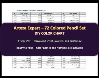 Arteza Expert - 72 Colored Pencil Set - DIY Color Chart / Swatch Sheet - Digital Download