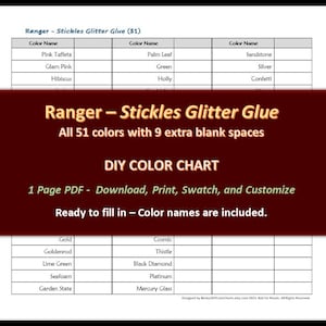 Ranger - Stickles Glitzerkleber - DIY Farbkarte / Swatch Sheet - Digitaler Download