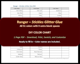 Ranger - Stickles Glitzerkleber - DIY Farbkarte / Swatch Sheet - Digitaler Download