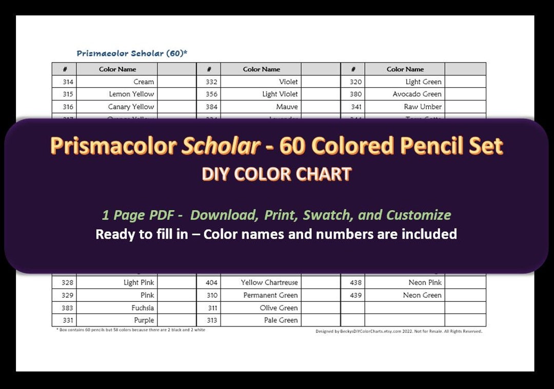 Brutfuner square Pencils 120 Colored Pencil Set DIY Color Chart / Swatch  Sheet Digital Download 