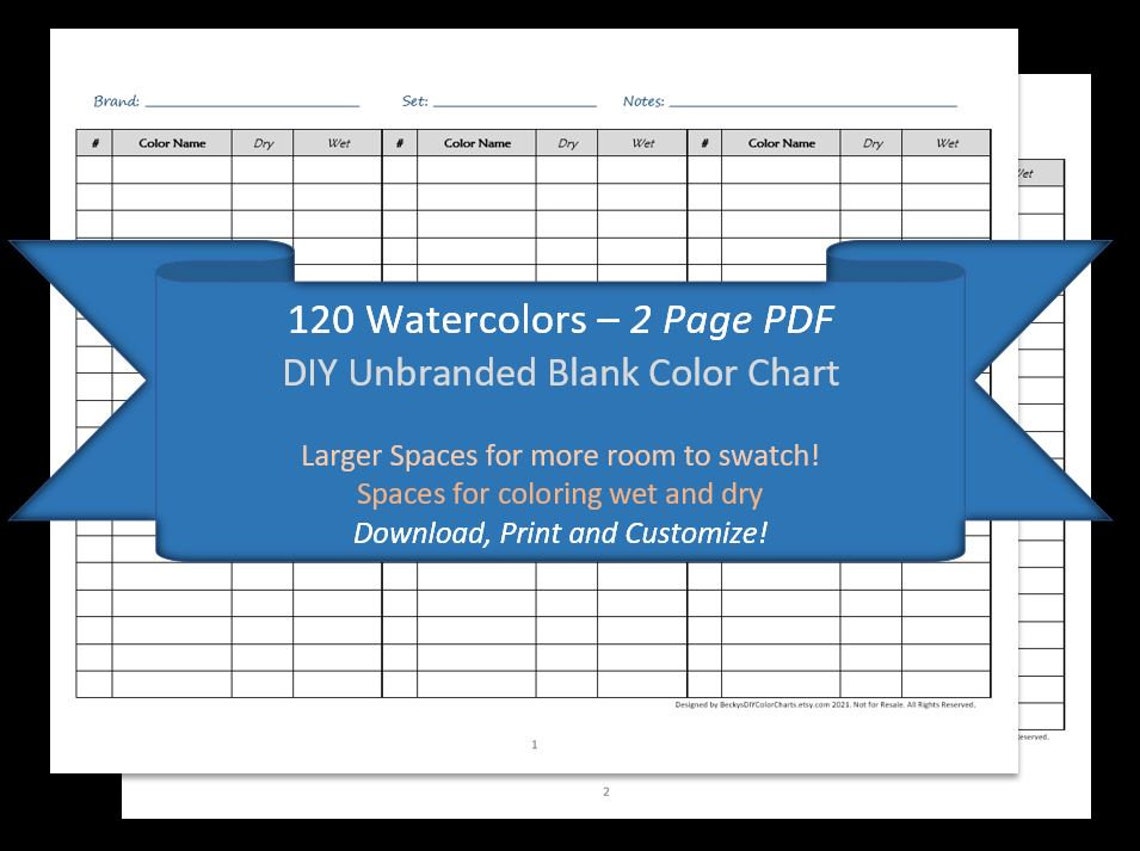 120 Watercolor 2 Page DIY Blank Color Chart /Swatch Sheet | Etsy