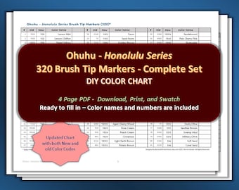 Ohuhu - Honolulu Series (Brush Tip) 320 Marker Set - DIY Color Chart / Swatch Sheet - Digital Download
